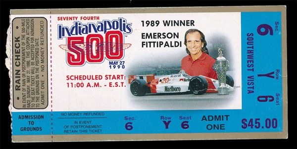 RAC 1990 Indianapolis 500 Ticket Stub