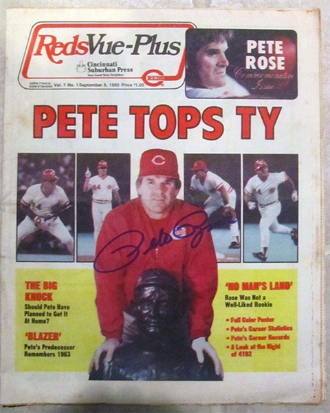 BB Sep. 6, 1985 Reds Vue-Plus newspaper autographed by Pete Rose