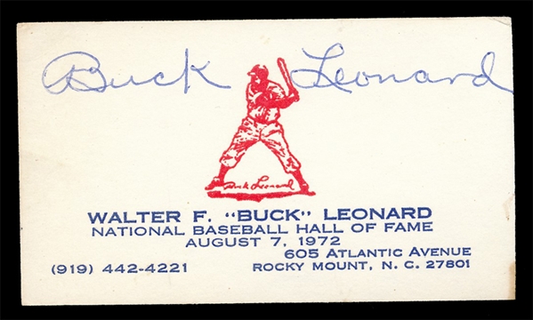 BB Buck Leonard Signed Business Card