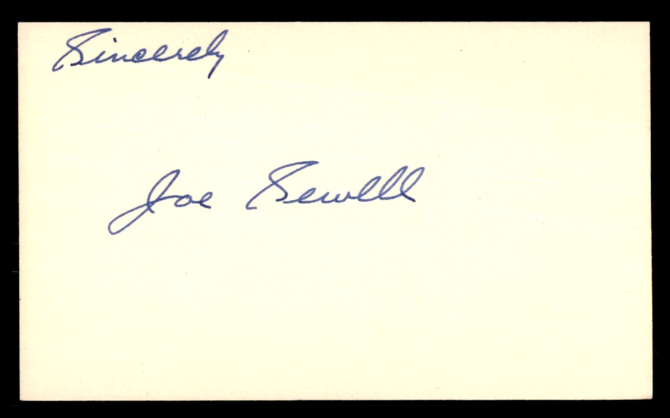 BB Joe Sewell Signed Index Card